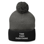 TFE Pom-Pom Beanie (White text)