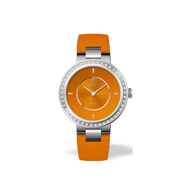 Luxurious orange genuine leather wristwatch