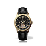 Luxurious black and gold genuine leather automatic watch