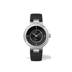 Luxurious black genuine leather wristwatch