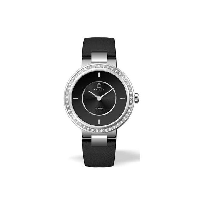 Luxurious black genuine leather wristwatch