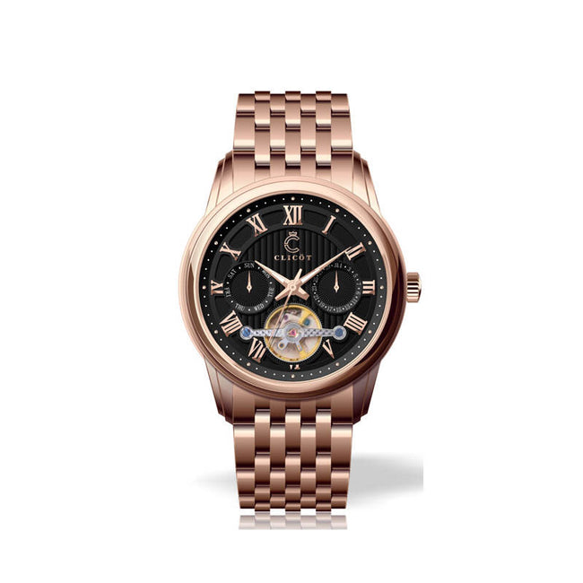 Luxurious black and rose gold stainless steel automatic watch
