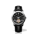 Luxurious black and silver genuine leather automatic watch